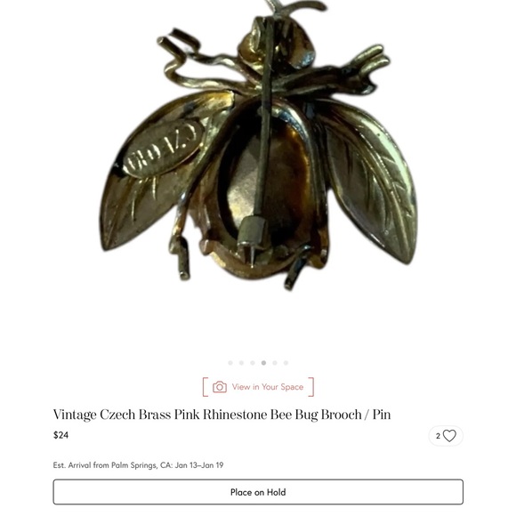 Pink Rhinestone Bee Brooch Pin - Picture 4 of 6